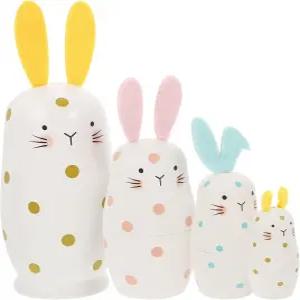 토이비안 나무 토끼 둥지 인형 4겹 쌓기 수제 마트료시카 부활절 파티 달걀 장식