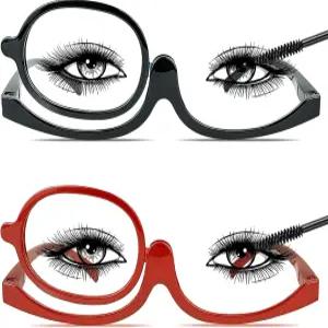 여성용 시크쿨 2팩 메이크업 리딩 안경 스프링 힌지로 플립 다운 화장품 리더 확대하기