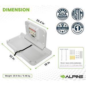 알파인 벽걸이 화이트 기저귀 사항 테이블, 탈의실 욕실용 ADA - 불만 상업용 그레이 안전 있는 스트랩이 접이식 하드웨어 수평 탈의대