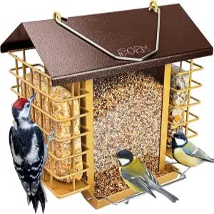 야외용 더블 스위트 케이지 새 모이통 3.2파운드 대용량 금속 지붕 조류 급여기 고체 사료 겸용 내후성