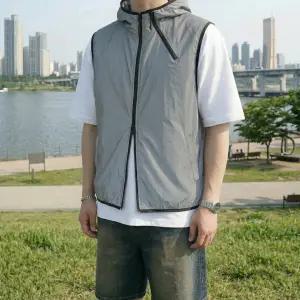 [쿼터]남자 후드 바람막이 조끼 사이드 지퍼 나일론 여름 베스트