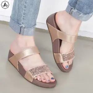 [애슬릿] 통굽 슬리퍼 라인 글리터 골드 실버 키높이 4cm