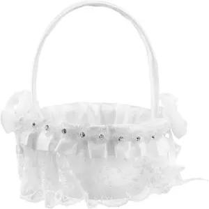 결혼식 파티를 위한 손잡이 레이스 디자인의 제로데코 플라워 걸 바구니 웨딩 꽃잎 4.52X4.52X5.70인치