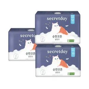 시크릿데이 순면커버 순한코튼 슬림핏 생리대 360mm 롱패드 오버나이트 10개입 3팩
