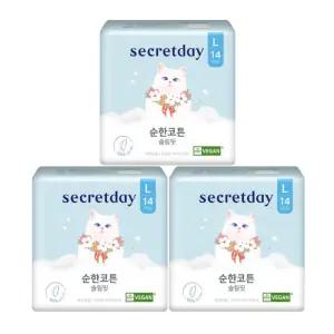 시크릿데이 순면커버 순한코튼 슬림핏 생리대 대형 14개 x 3팩