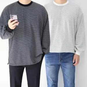 [엠클로]남자 오버핏 스트라이프 옆트임 긴팔 맨투맨