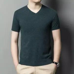 남성 브이넥 반팔티 고급스러운 봄가을 반팔 울 니트 스웨터 솔리드 티셔츠 카디건 힛템
