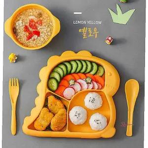 유아식기 아기 식판 아동 키즈 세트 이유식 어린이 간식 그릇 포크 수저 공룡qrs007