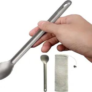 DZRZVD 티타늄 롱핸들 스팍과 스푼 캠핑 수프 커피 휴대용 여행용 도구