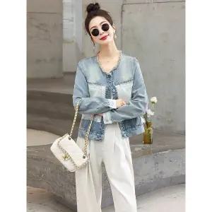솔저스여사친 데님 가을 쇼트 코트 상의 레이스 긴팔 OPH3