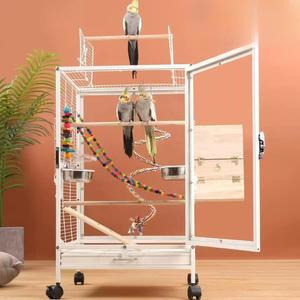 대형 새장 앵무새 세트 도어형 스테인레스 횃대 표준 흰색 전원주택 펜션 바퀴