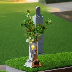 태양 전원 크로스 기념품 꽃병 묘지 장식 인간 애완 동물 무덤 야외 내구성 방수