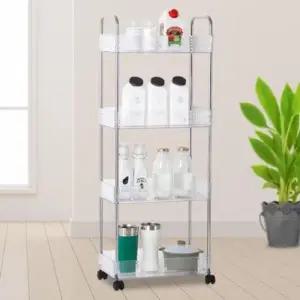 이동식코너트롤리 투명 트롤리 4단 이동식 주방 틈새 선반 웨건 카트
