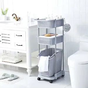 빨래바구니 바퀴 주방카드 이동식 그레이 트롤리 3단