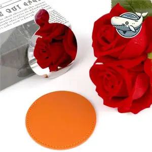 [셀러에이드]가죽 손거울 오렌지 색상 원형 디자인