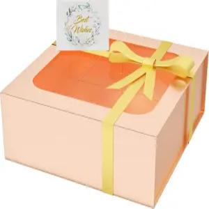 창문이 있는 선물 상자 7.5x7.5x3 로즈 골드 신부 들러리 프로포즈 결혼식 생일 크리스마스에 접을 수 자석