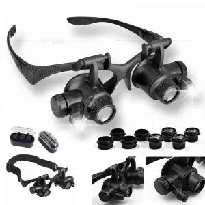 필드스코프 망원경 블랙 시계 돋보기 줌 헤드 밴드 안경 2 LED 조명 수리