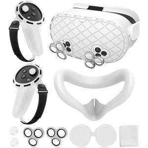 메타/오큘러스 퀘스트 3s 액세서리와 호환되는 실리콘 커버 세트, 페이스 커버, 컨트롤러 그립 카메라 렌즈 보호대, VR 쉘 보호 3에 맞지 않음