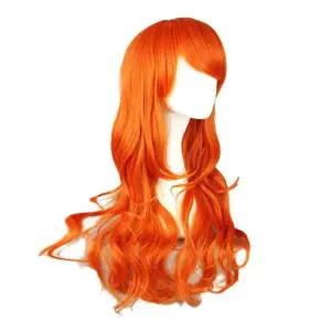 오렌지 가발 긴가발 전체 긴머리 여성