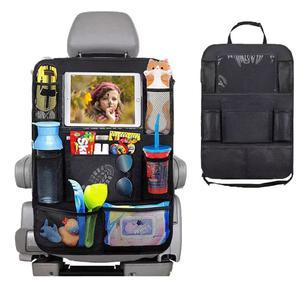 태블릿 홀더가 있는 시온 프라이저 카 뒷좌석 정리함, 1Pcs 킥 매트 보호대, 9개의 수납 포켓이 여행용 액세서리 블랙 청소하기 쉽습니다