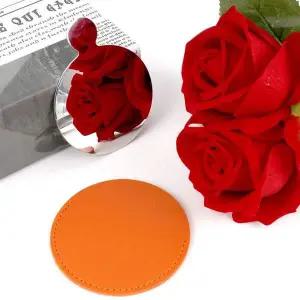 SFW 원형 가죽 파우치 손거울 세트 오렌지