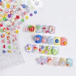 [셀러에이드]네일아트 5D 리얼 엠보 스티커 과일 리본 스마일 하트