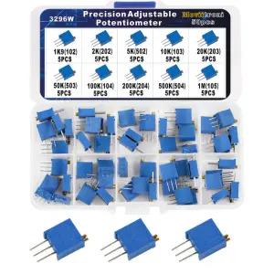 3296W 전위차계 저항기 키트 정밀 조정 가능한 가변 저항 트리머 1K 10K 100K 1M 50R 100R