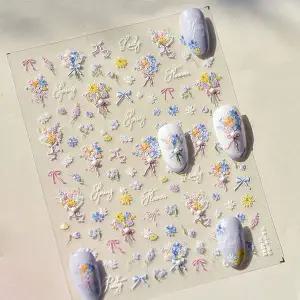 네일아트 화사한 느낌 진주데코 봄꽃 엠보 스티커 3종