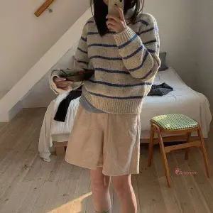 스트라이프 긴팔 니트웨어 여름용 오픈카라rst088