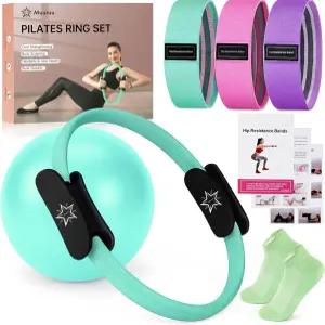 가정용 여성용 무루루 필라테스 에센셜 키트 링 및 볼 세트 운동용 장비 3가지 저항 밴드 그립 양말 14인치