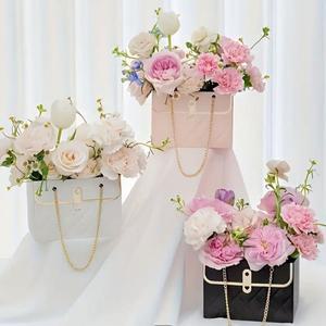 1/3pcs 금속 체인 핸들과 우아한 휴대용 꽃 선물 상자 결혼식 생일 장식에 대 한 종이 및 꽃다발 저장소