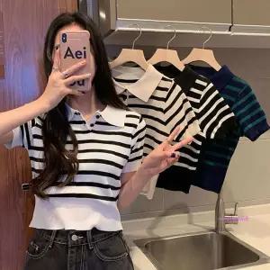 깔끔 카라 스트라이프 니트 반팔 여름vwx898