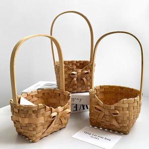 수제 꽃 바구니 휴대용 직조 미니 가게 DIY 꽃꽂이 포장 사진 소품 보관