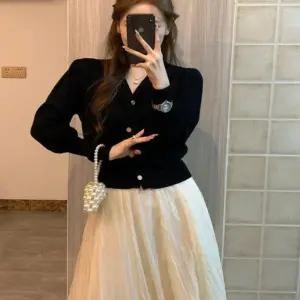 퍼프 셔링 여성 러블리 브이넥 가디건 니트탑 데일리룩