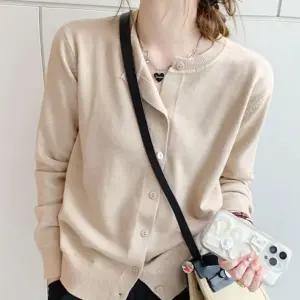 베이직 라운드넥 여성 긴팔 가디건 봄 가을 아우터