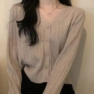 여성 사계절 립 브이넥 골지 니트 가디건 베이직 기본