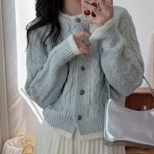 여성 클래식 꽈배기 라운드넥 케이블 니트 가디건