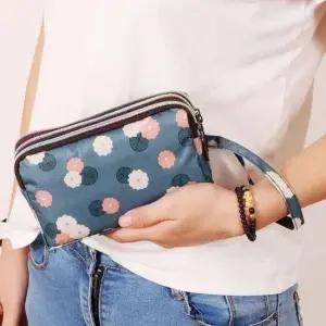 블루 휴대폰파우치 예쁜파우치 폰 지퍼 스트랩 핸드 가방 미니