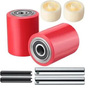 미나티 12개 팔레트 잭/트럭 적재 휠 풀 세트 베어링 축 및 진입 출구 롤러(빨간색)