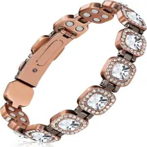 여성용 페라코 퓨어 구리 팔찌 3800 가우스 네오디뮴 자석 및 눈부신 오스트리아 컷 크리스탈 스톤이