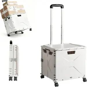 교사용 바퀴에 접을 수 있는 롤링 상자 대용량 플라스틱 토트 바구니 내구성 교실 쇼핑 또는 여행을 위한