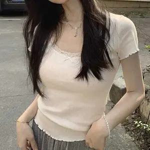 데일리 여리핏 스퀘어넥 레이스 반팔티 TDR-0089