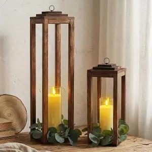 스카윔 대형 목조 농가 양초 등 26인치/16인치 LED 달린 2개 세트 유칼립투스 화환 야외 실내 가정용