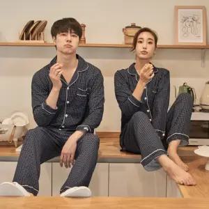 (제이지몰)도씨 데이 체크 커플 긴팔잠옷 상하 세트 카라넥 파자마 울트라피치