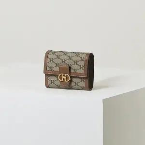 [헤지스](센텀시티점)브라운 로고패턴 가죽 반지갑 HIWA5F879W1