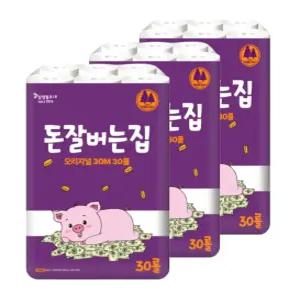 돈 잘버는집 오리지널 천연펄프 화장지 3겹 30m 30롤 3팩