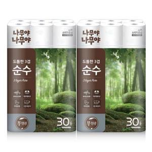 나무야나무야 도톰한 3겹 순수 화장지 27m 30롤 X 2팩(60롤) 화이트린넨향