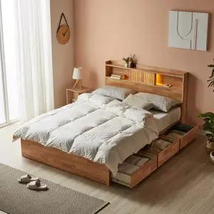 [리뷰 방수커버 증정]파로마 이즈 우든 LED 원목 수납침대+55T 라텍스매트 Q IDH020