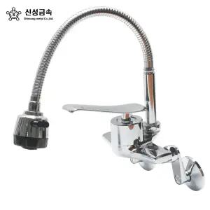 신성금속 고급형 501 주방용 코브라 수전세트 싱크대 수도꼭지 벽면용 씽크대 자바라
