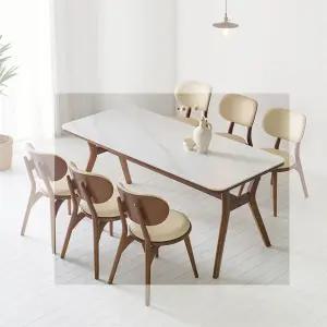 [우아미가구]파연샘 12T 통세라믹 화이트 고무나무 원목 식탁 6인용(의자 미